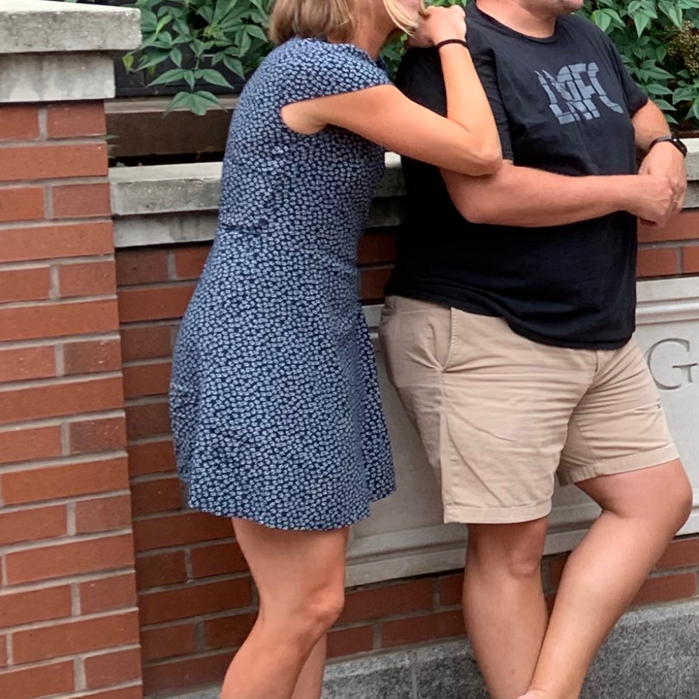 Brandy Melville Blue and White Wrap Dress (one size)